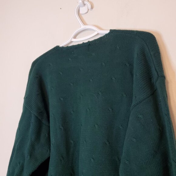 Vintage 90s Festive Knit Cardigan Sweater Green Size L - Picture 4 of 5